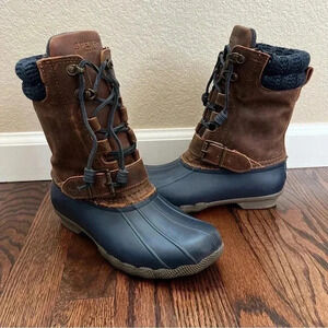 Sperry Top Sider Women's Saltwater Misty Rain Boot Sz 6 Brown Leather  STS95908